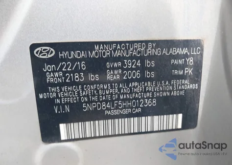 2017 Hyundai Elantra Limited из США, поврежденный, VIN 5NPD84LF5HH012368
